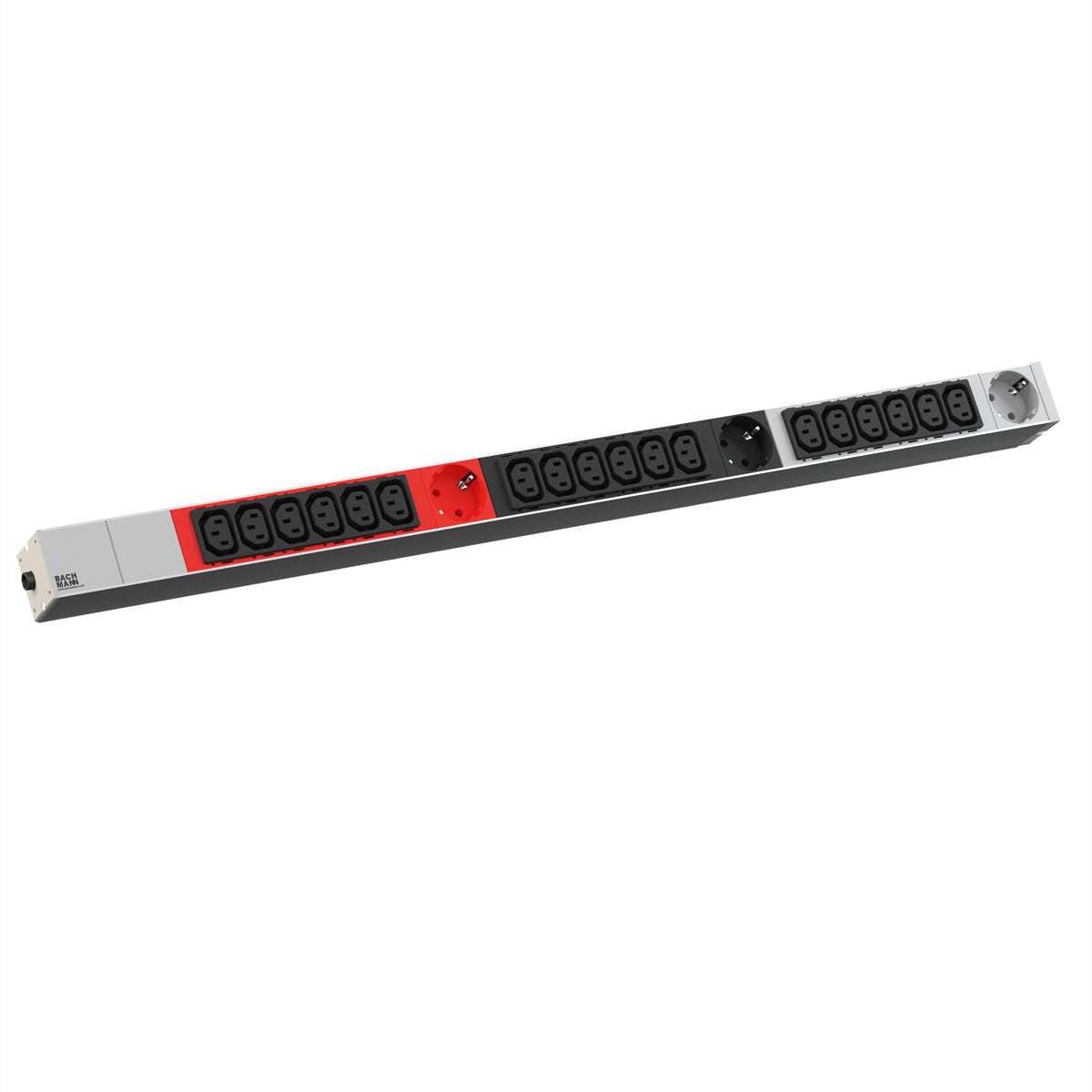 Bachmann IT PDU ALU 1HE – Rack-PDU Basic, 3-phasig, 18× IEC C13 + 3× Schuko (Typ F), 16 A, Stecker CEE 16A