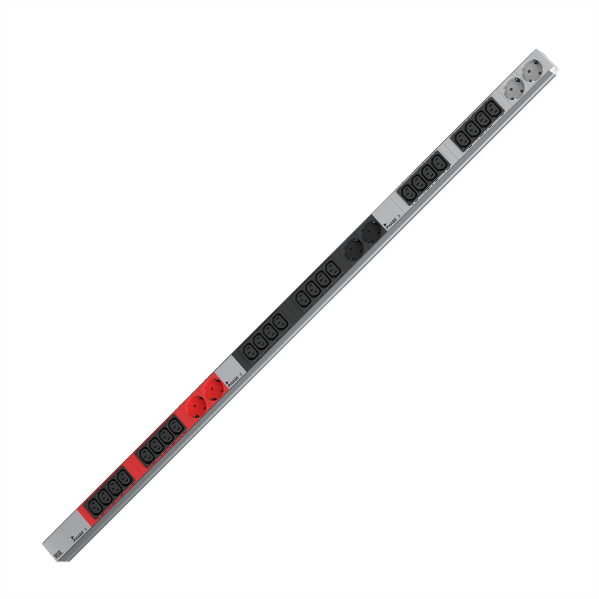 Bachmann Rack-PDU – Standard, 3-phasig, Vertikal 1U, 16 A 400 V, 24×C13 + 6×Schuko, IEC 60309 (3P+N+PE), 3 m
