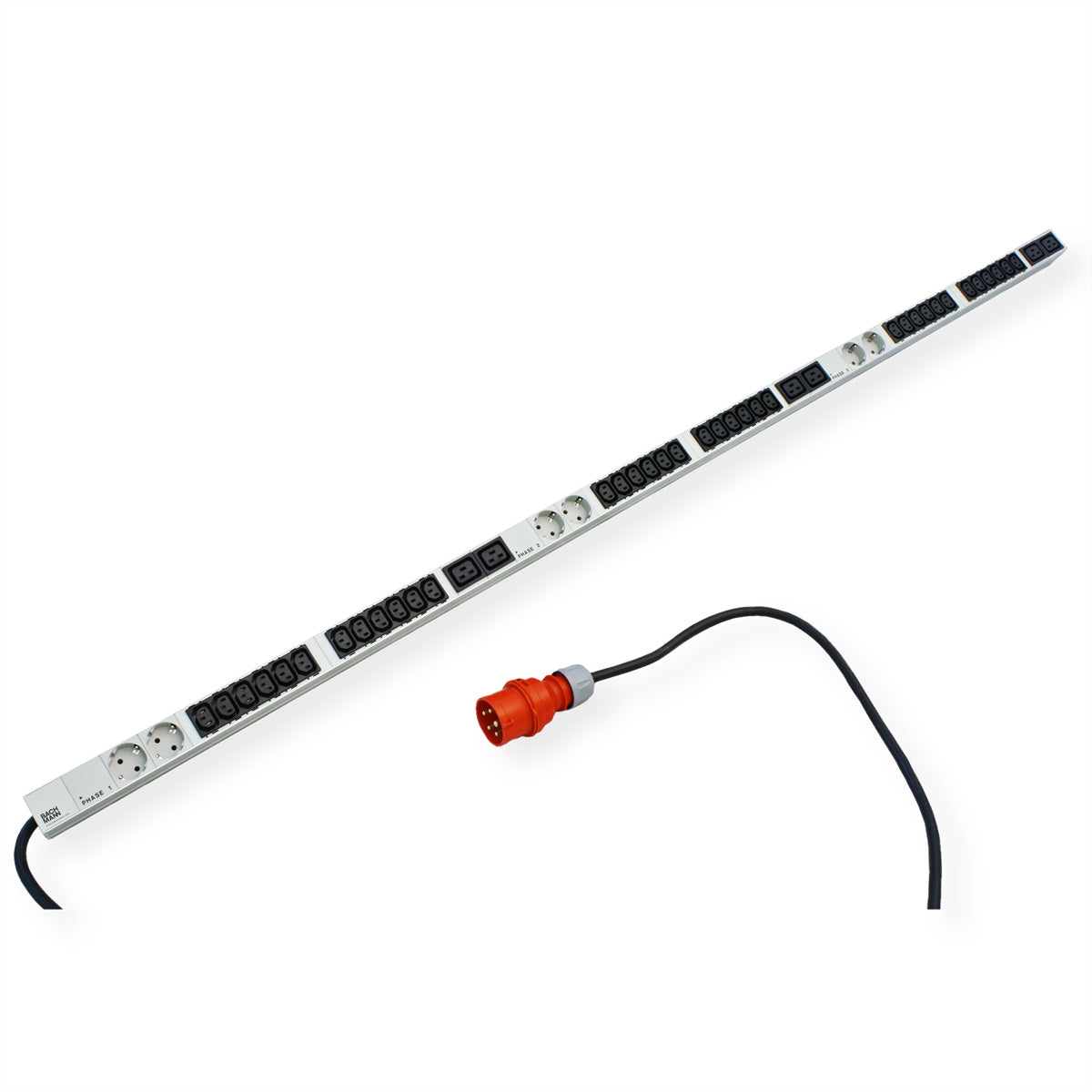 Bachmann Rack-PDU – 1U vertikal, 36× IEC C13, 6× IEC C19, CEE 16 A rot, 400 V/16 A, 3-phasig, 3 m