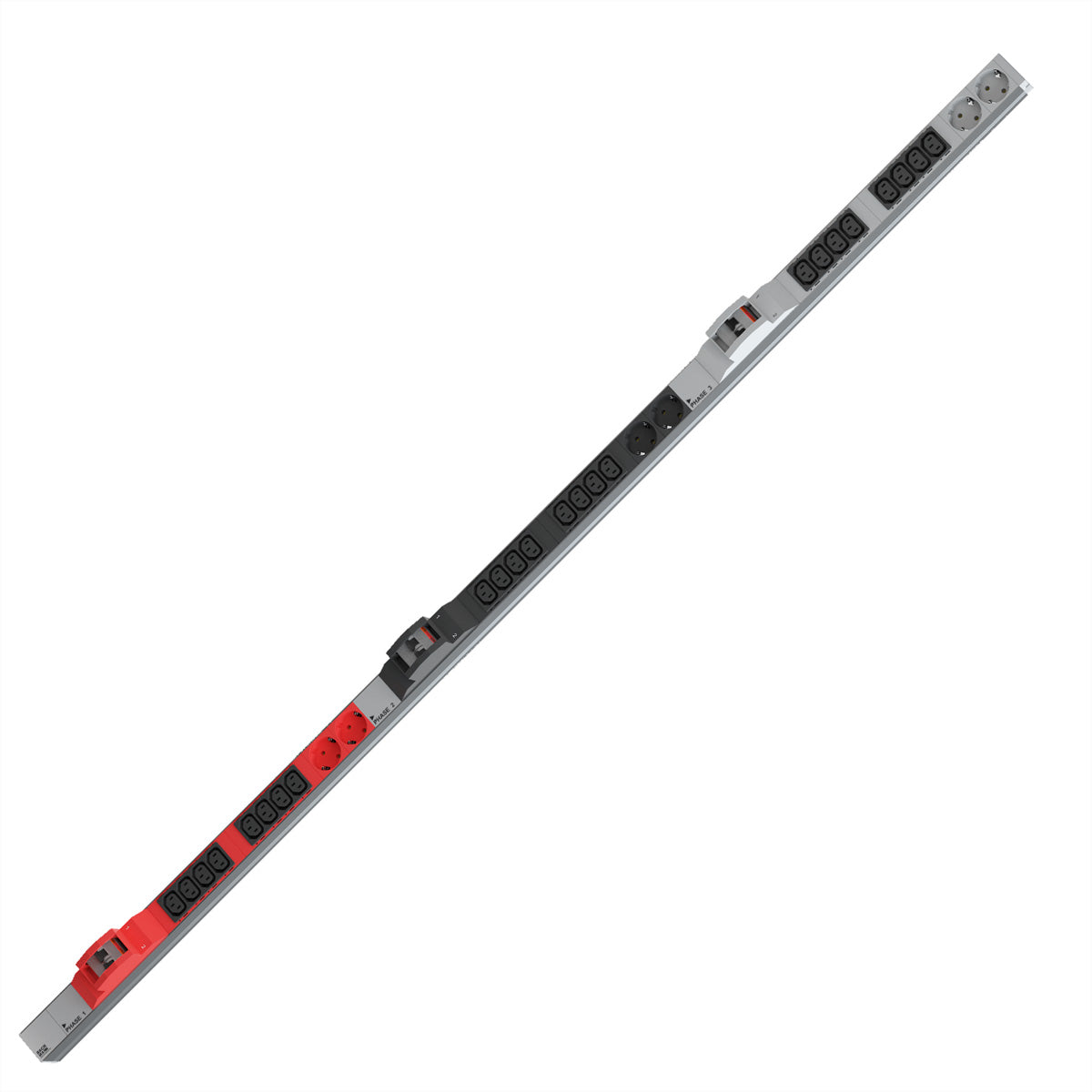 Bachmann Rack-PDU – Standard, 3-phasig, 1U Rack, 32 A 400 V, 24×C13 + 6×Schuko, 3 m