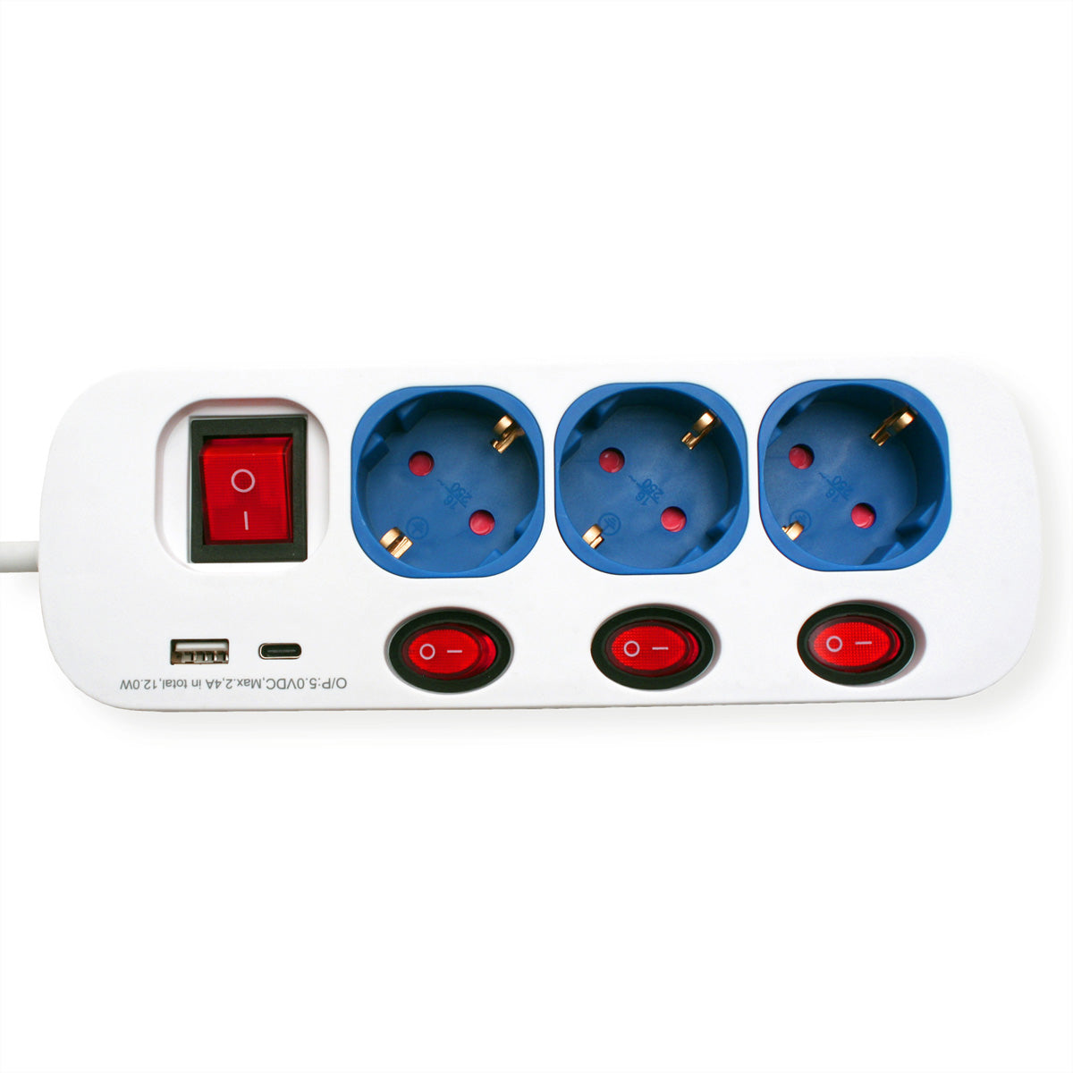 ROLINE Steckdosenleiste – 3× Schuko (Typ E/F), USB‑A/C, 3 m, mit Schalter, Weiss