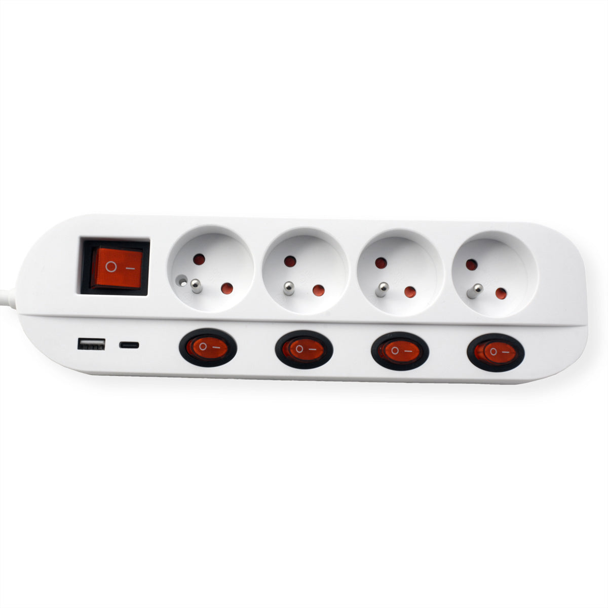 ROLINE Steckdosenleiste – 4× UTE (Typ E), USB‑A/C, 1,5 m, mit Schalter, Weiss
