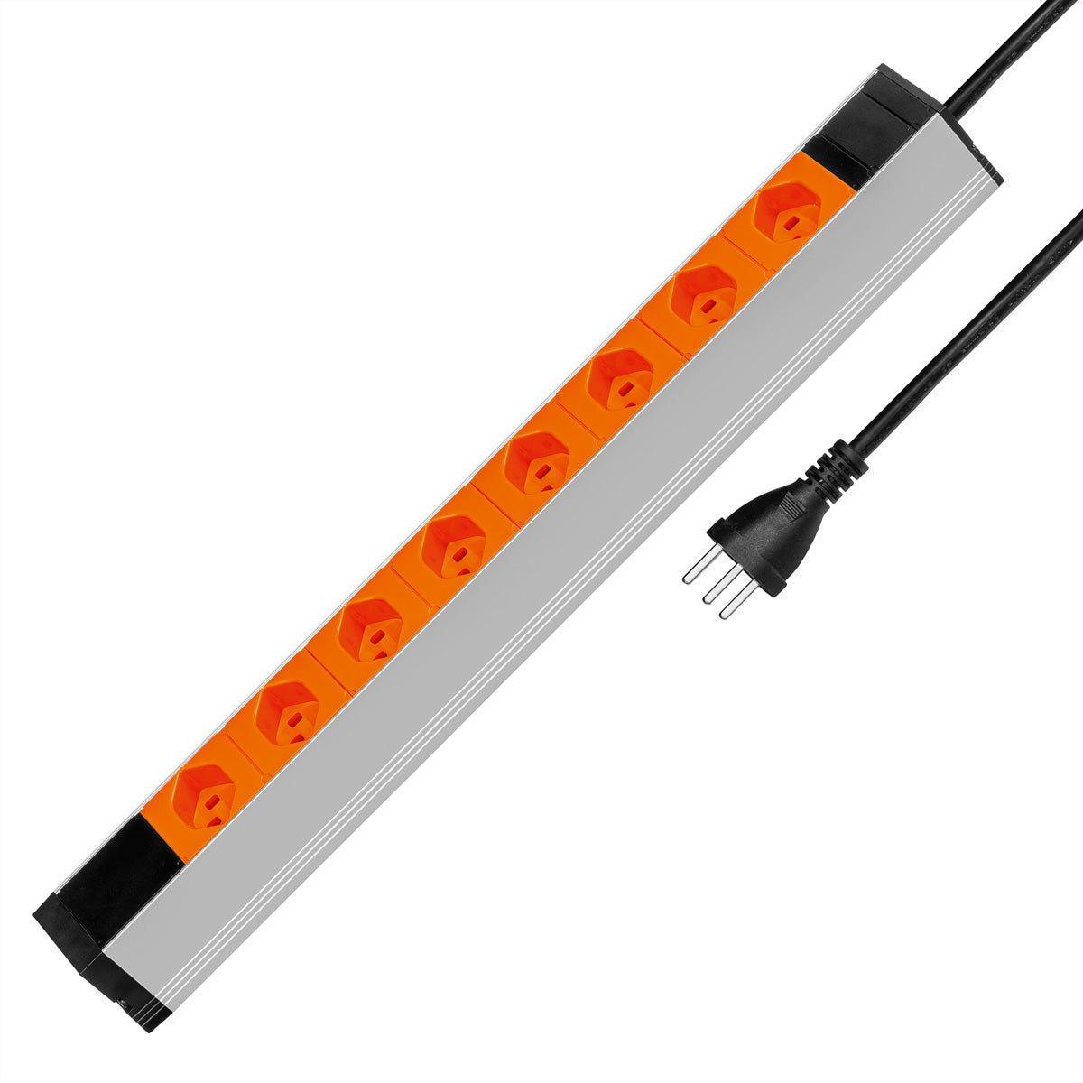 Steffen Steckdosenleiste 19" (1U), 8× T23 (Typ J), 3,0 m, Stecker CH Typ J, 16 A, IP20, Orange