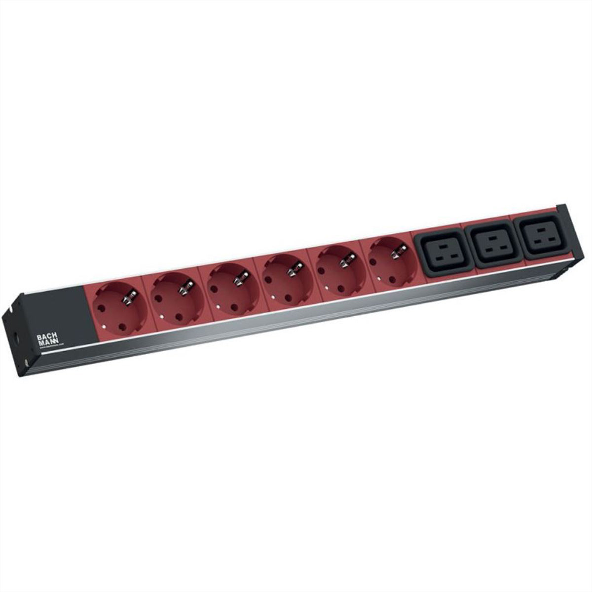 Bachmann Rack-PDU Basic 1U, 16 A 230 V 3,6 kW, (6×Schuko + 3×C19), Eingang C20, 2 m – schwarz