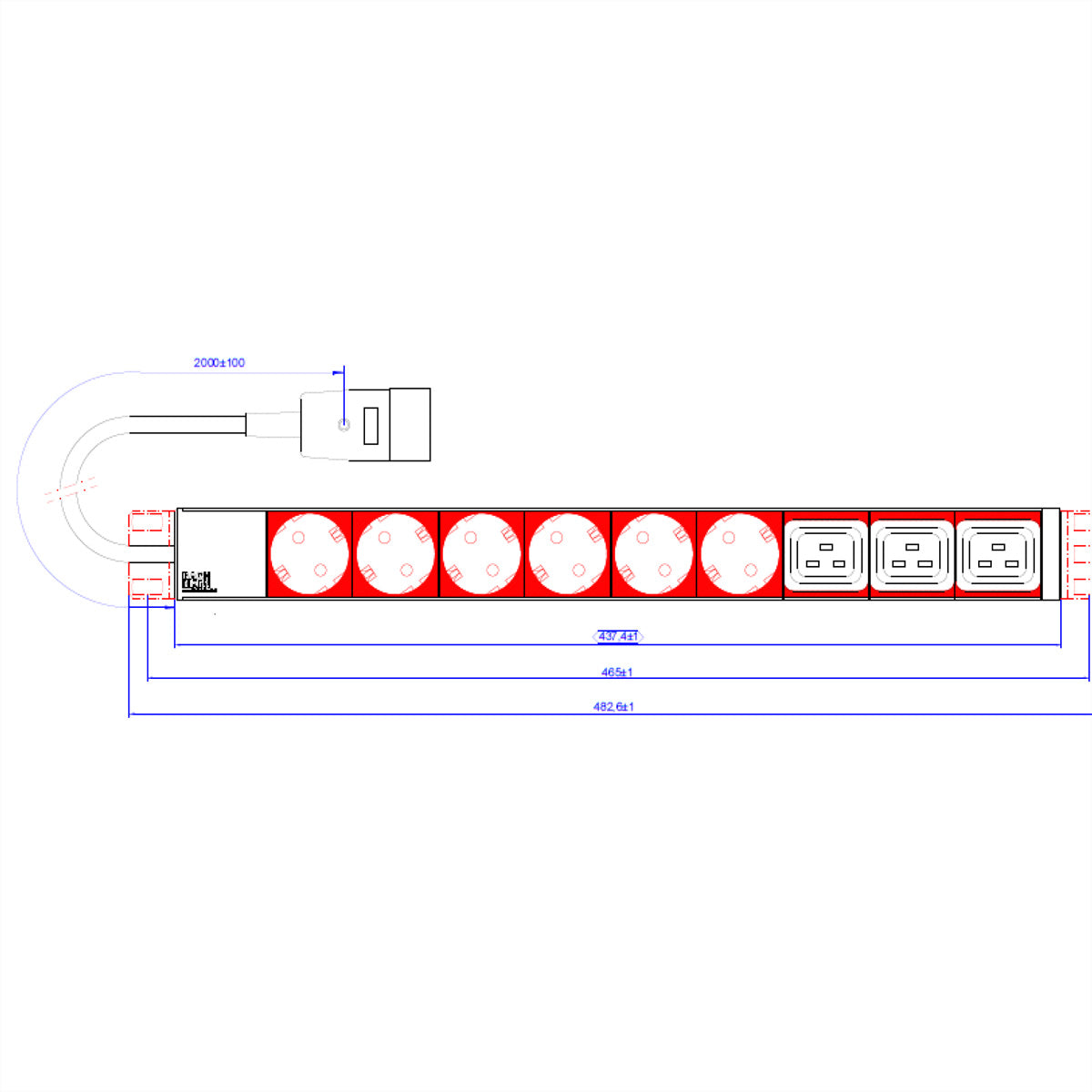Bachmann Rack-PDU Basic 1U, 16 A 230 V 3,6 kW, (6×Schuko + 3×C19), Eingang C20, 2 m – schwarz