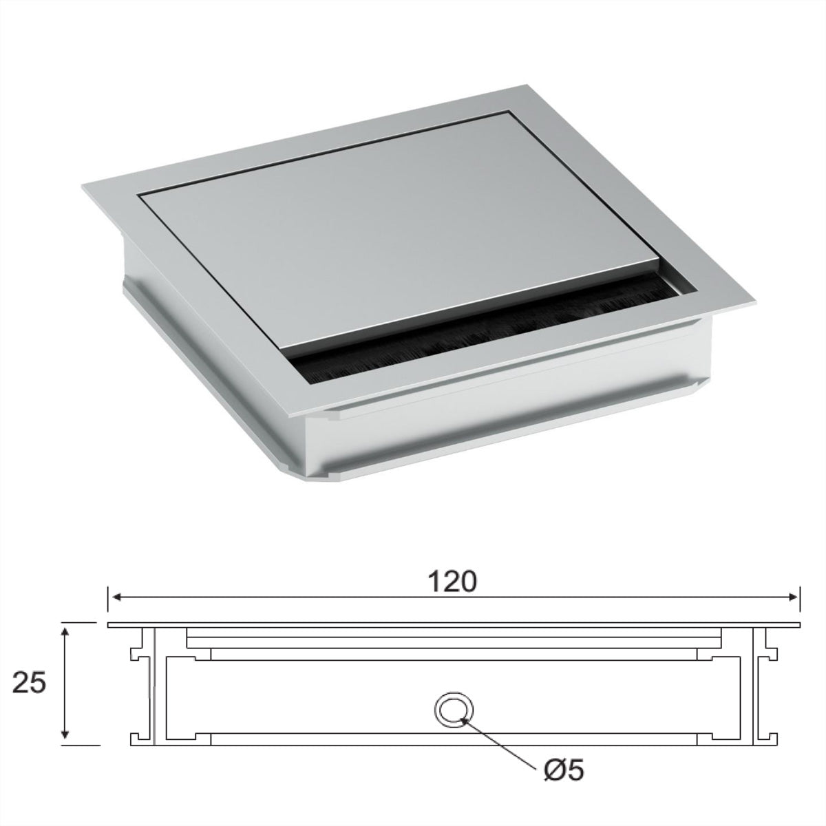 Bachmann LOOP SQUARE Kabeldurchführung – 136 × 126 × 30 mm – Aluminium – Silber