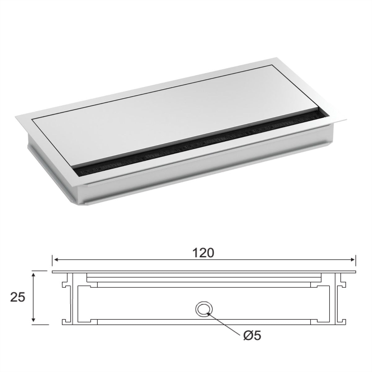 Bachmann LOOP SQUARE Kabelführung – SoftClose, silber, B 260 × H 30 × T 130 mm