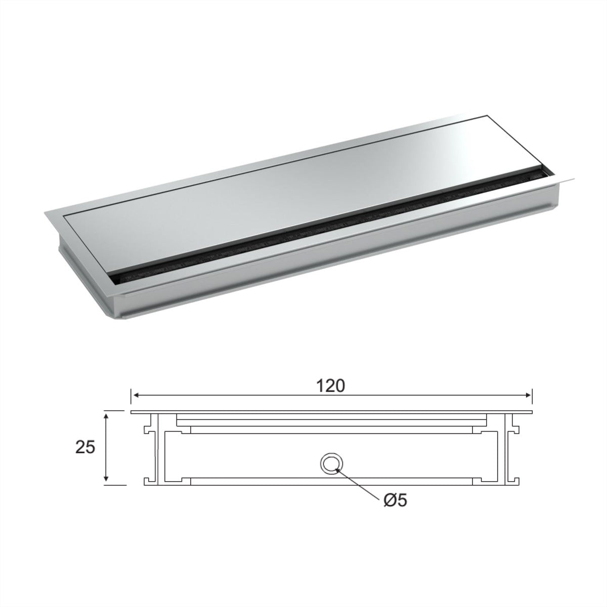 Bachmann LOOP SQUARE Kabeldurchführung – 120 × 25 × 360 mm – Aluminium – Silber
