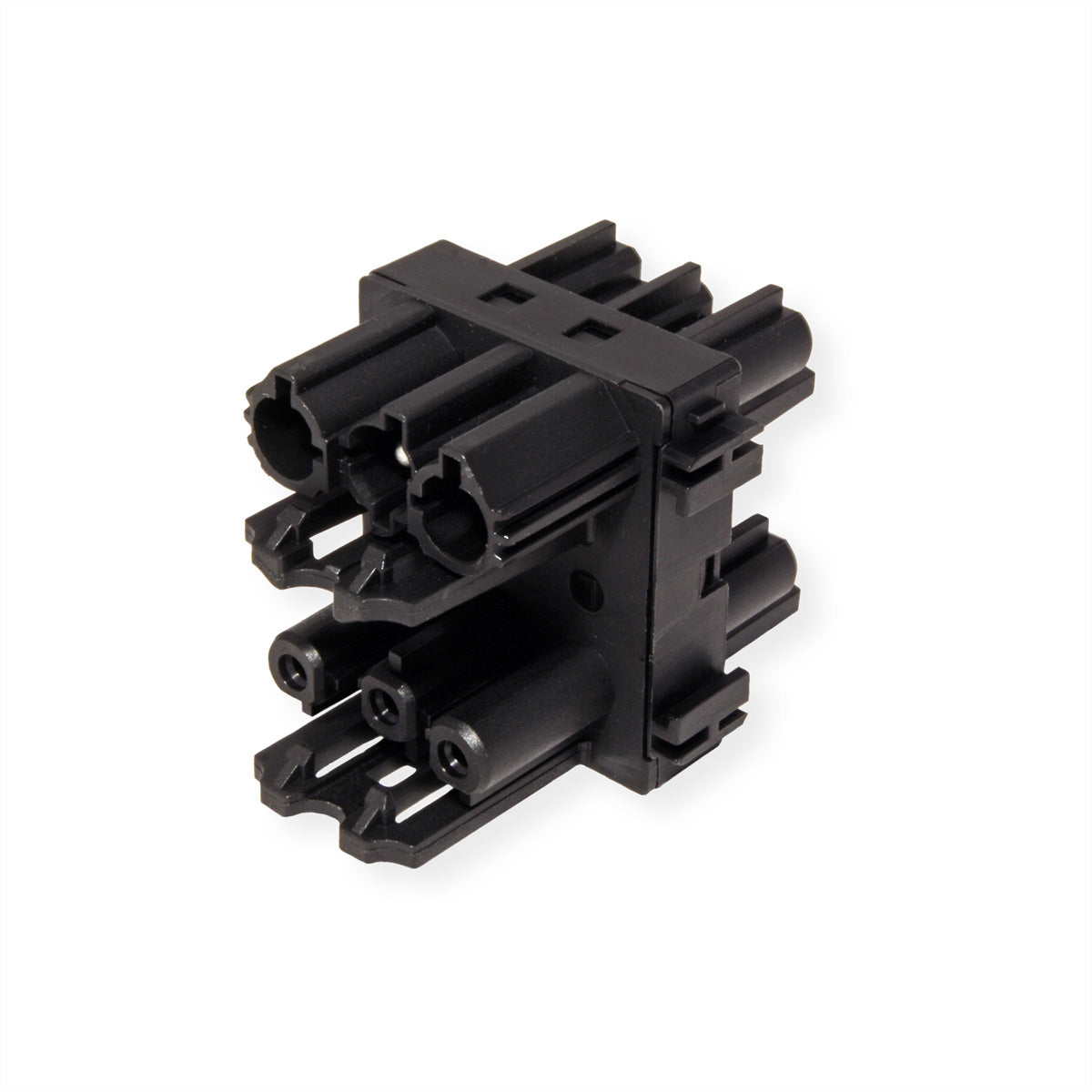 Bachmann Verteilerblock, 1×GST18 (Eingang) + 3×GST18 (Ausgänge), Verriegelungslaschen, 60×40×45 mm – schwarz