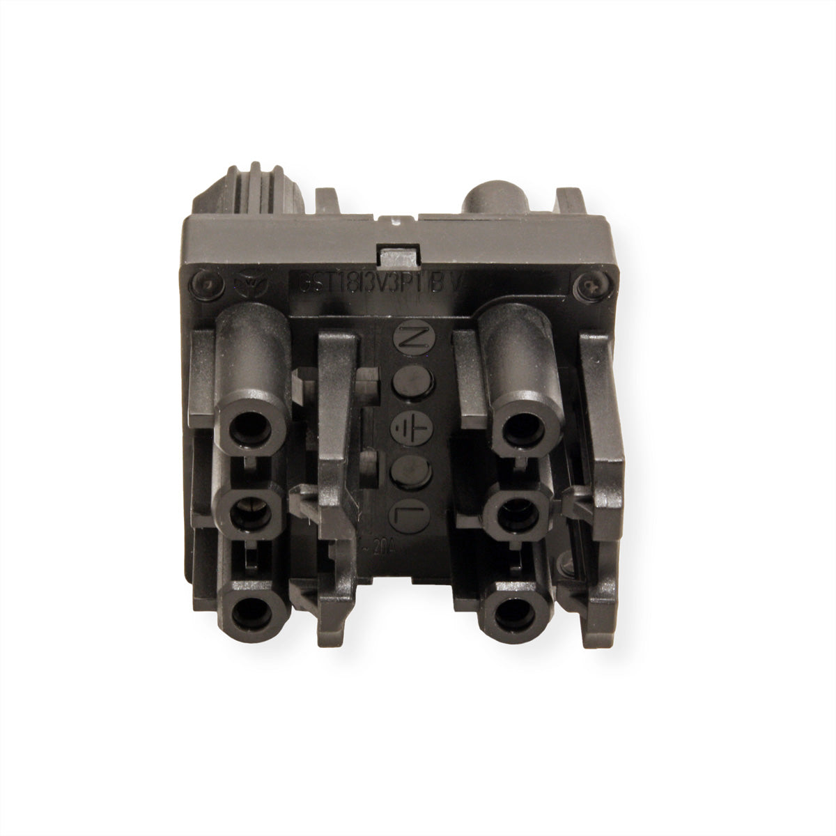 Bachmann Verteilerblock, 1×GST18 (Eingang) + 3×GST18 (Ausgänge), Verriegelungslaschen, 60×40×45 mm – schwarz