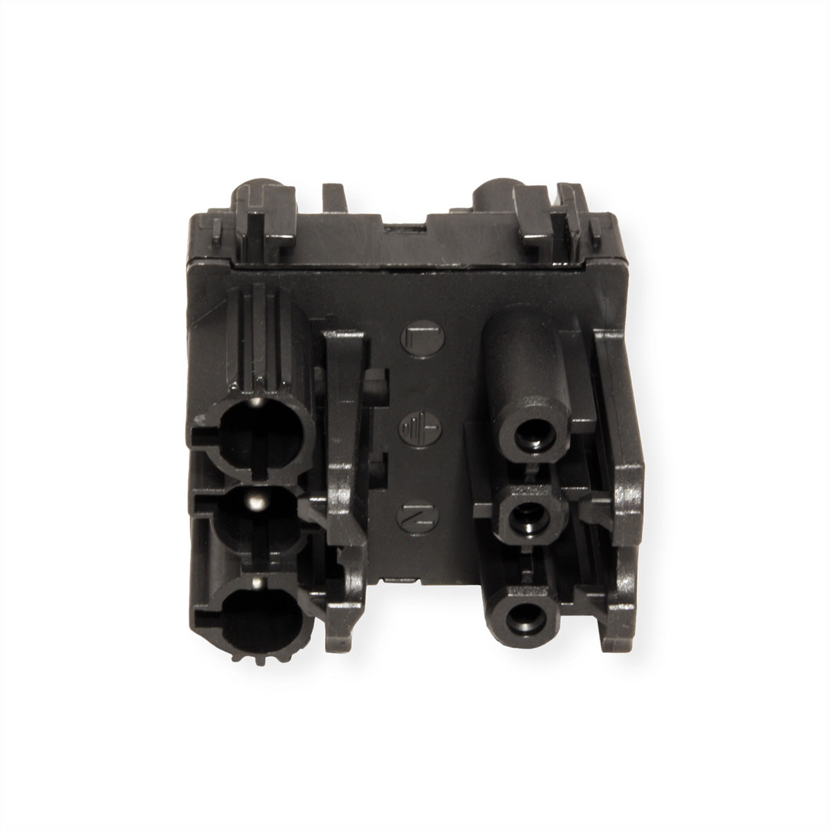 Bachmann Verteilerblock, 1×GST18 (Eingang) + 3×GST18 (Ausgänge), Verriegelungslaschen, 60×40×45 mm – schwarz