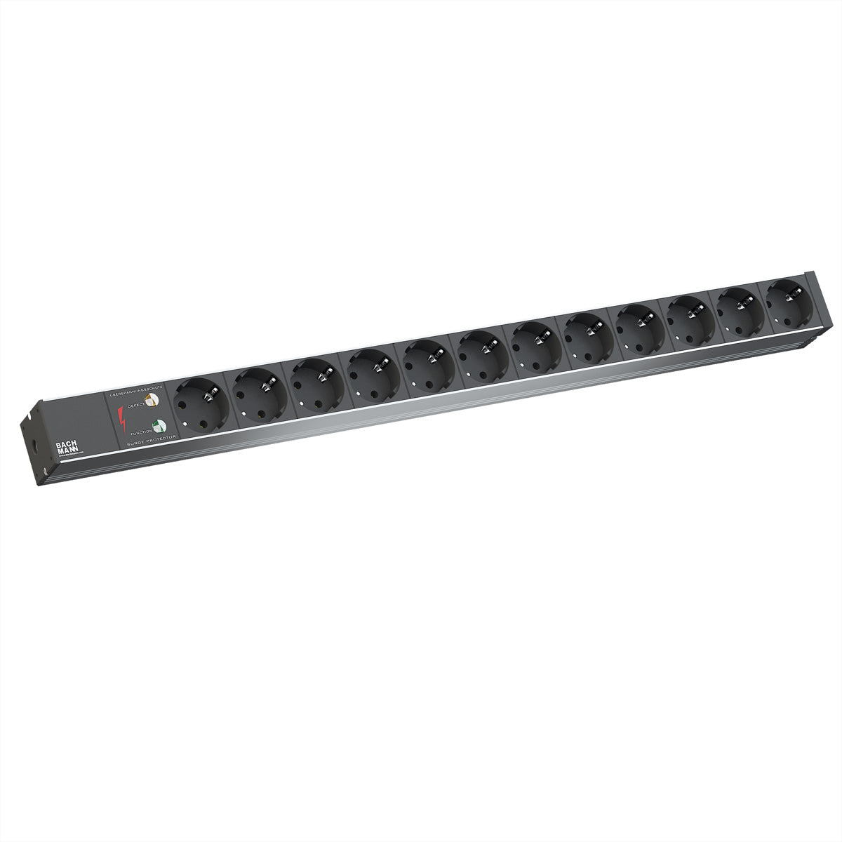 Bachmann Rack-PDU – Überspannungsschutz Typ 3, 1-ph, Vertikal 1U, 16 A 230 V, 12×Schuko (Typ E/F), 2 m