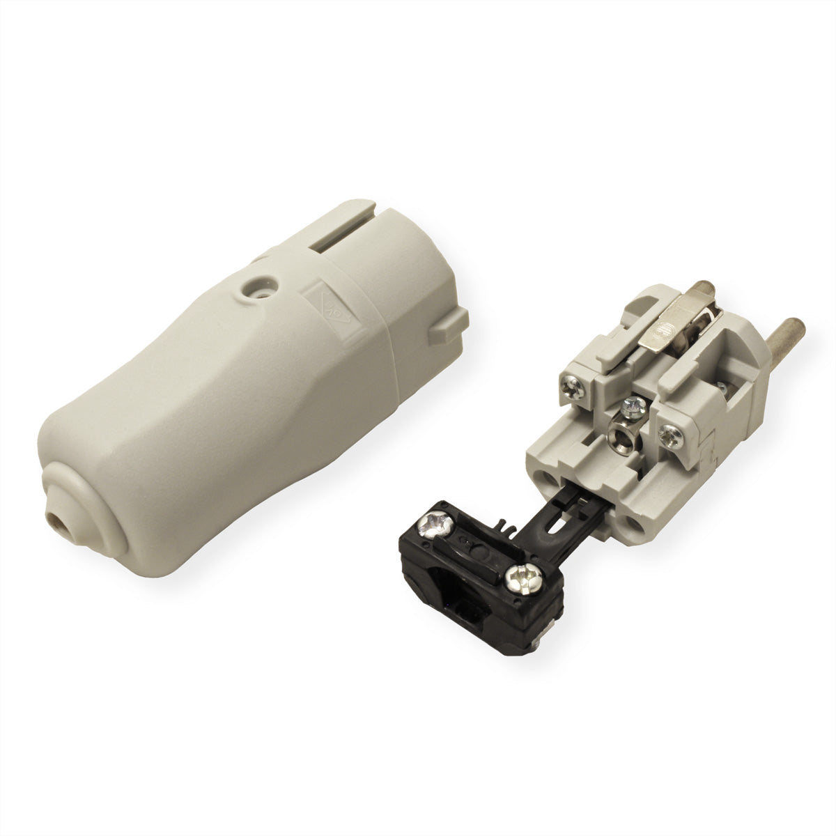 Bachmann Montagestecker 16 A 250 V, Schuko (Typ F), mit Schraubanschluss, 78×36,6×38 mm – Grau