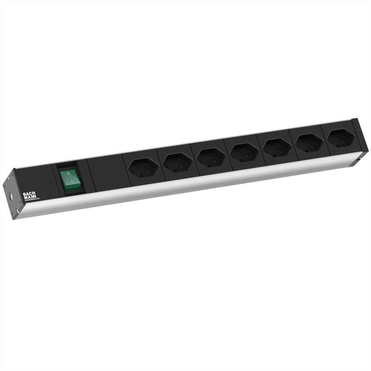 Bachmann 19" 1U Steckdosenleiste, 7× T13, mit Schalter, 2 m, Stecker T12