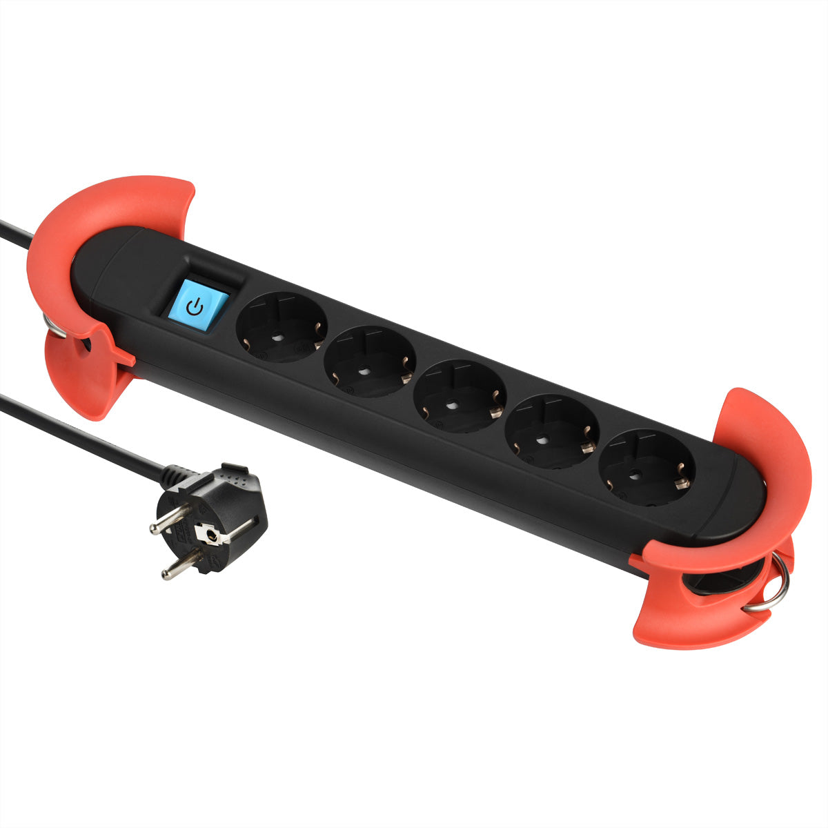 Bachmann HOOK Indoor – Steckdosenleiste, 5× Schuko (Typ F), mit Schalter, 5 m, Stecker mit Schutzkontakt
