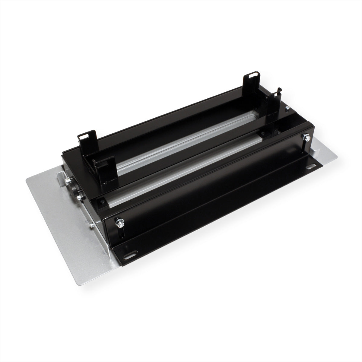 Bachmann TOP FRAME Tischsteckdosenleiste, Aluminium, 4-fach, Tischmontage, 162×340,5×98,3 mm – schwarz/silber