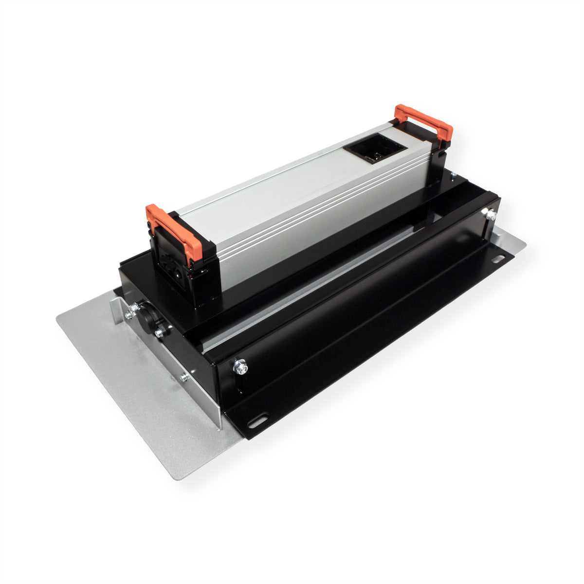 Bachmann TOP FRAME Tischsteckdosenleiste, Aluminium, 4-fach, Tischmontage, 162×340,5×98,3 mm – schwarz/silber