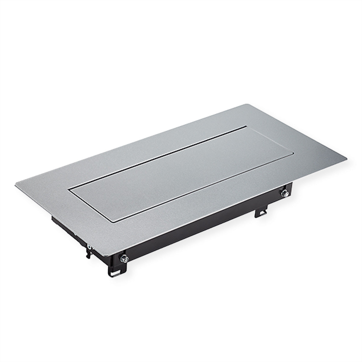 Bachmann TOP FRAME Tischsteckdosenleiste, Aluminium, 4-fach, Tischmontage, 162×340,5×98,3 mm – schwarz/silber