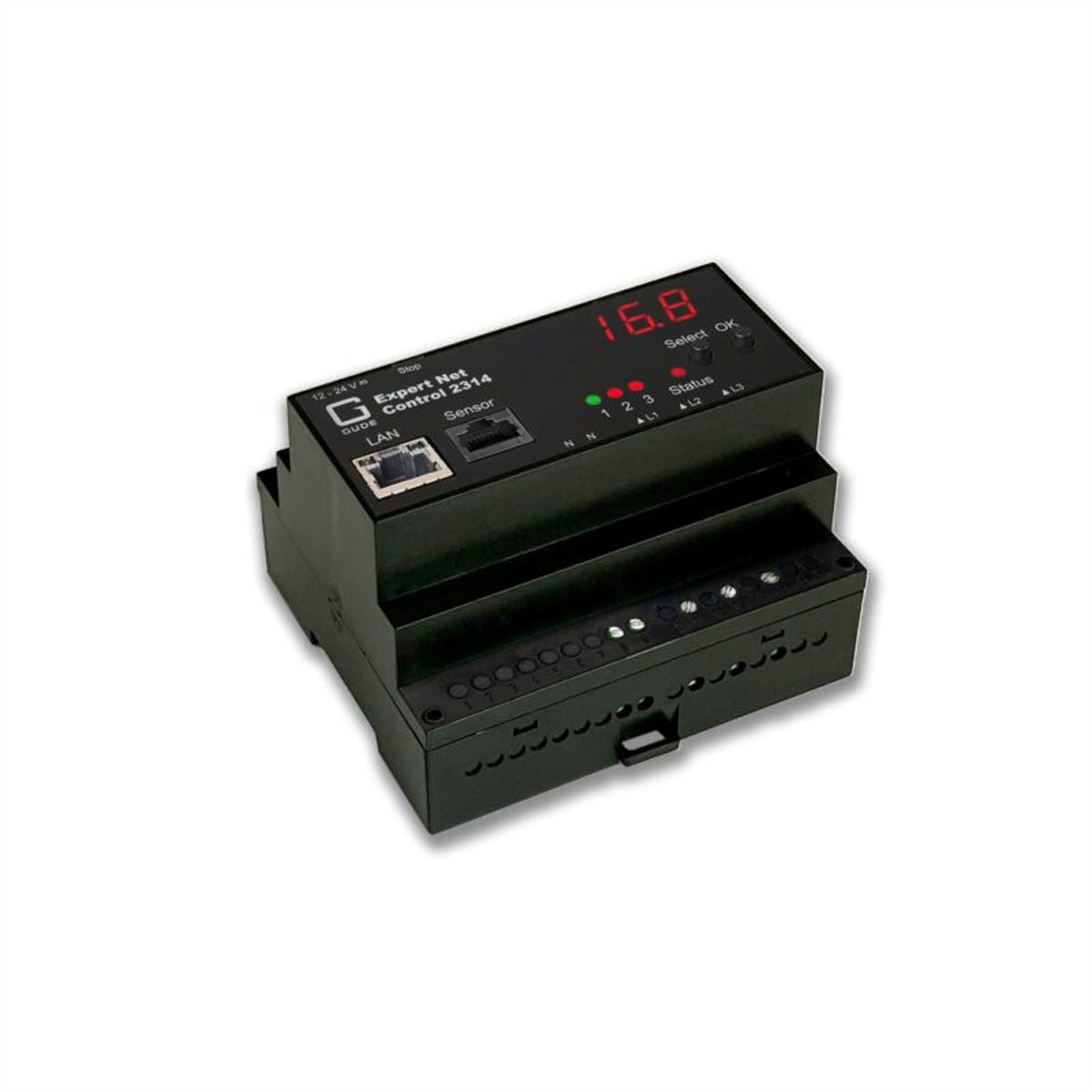 Gude DI/O-Modul (Ethernet) – 230 V, Relaisausgänge, HTTP/HTTPS, SNMP, Modbus TCP – Hutschiene – Schwarz – 2314