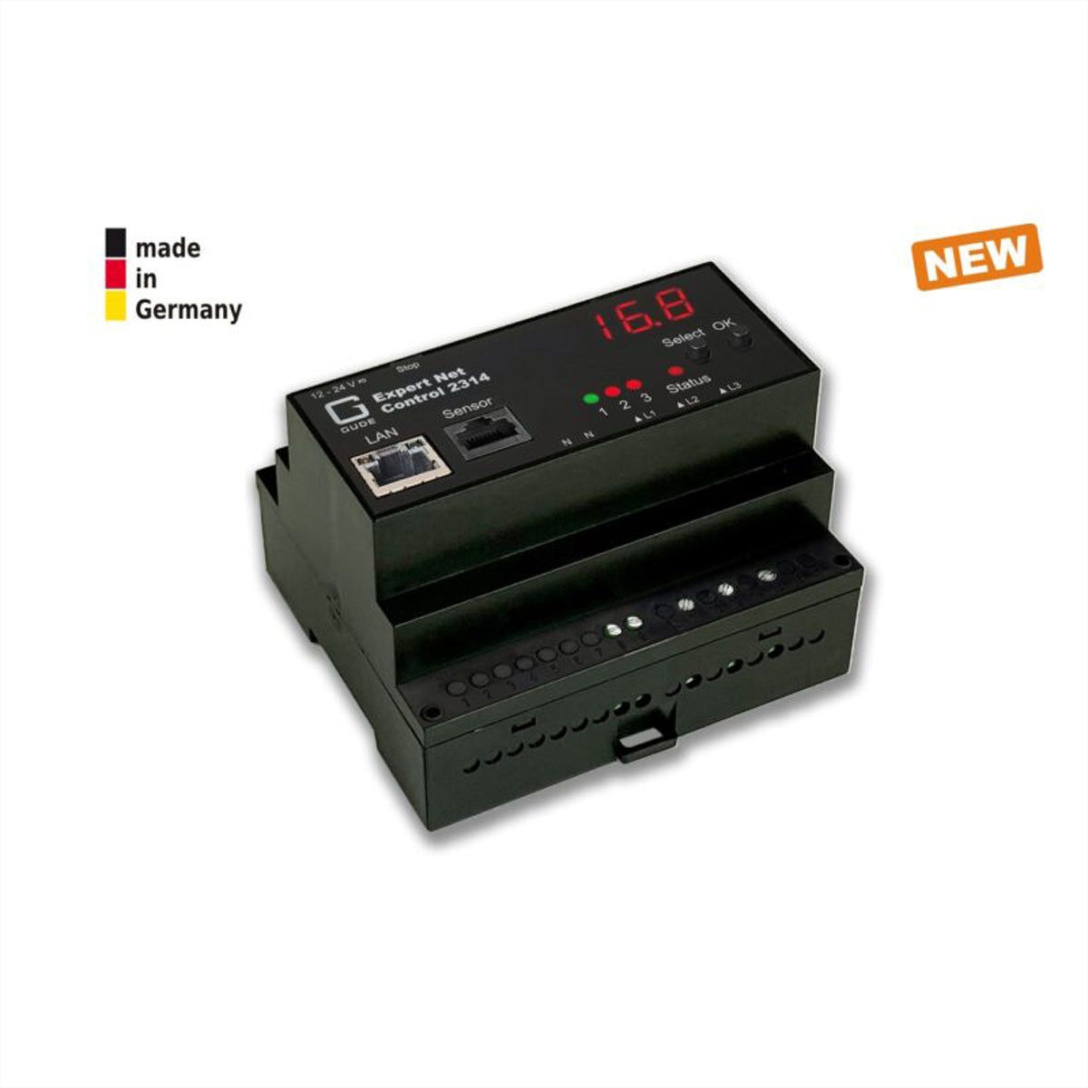 Gude DI/O-Modul (Ethernet) – 230 V, Relaisausgänge, HTTP/HTTPS, SNMP, Modbus TCP – Hutschiene – Schwarz – 2314