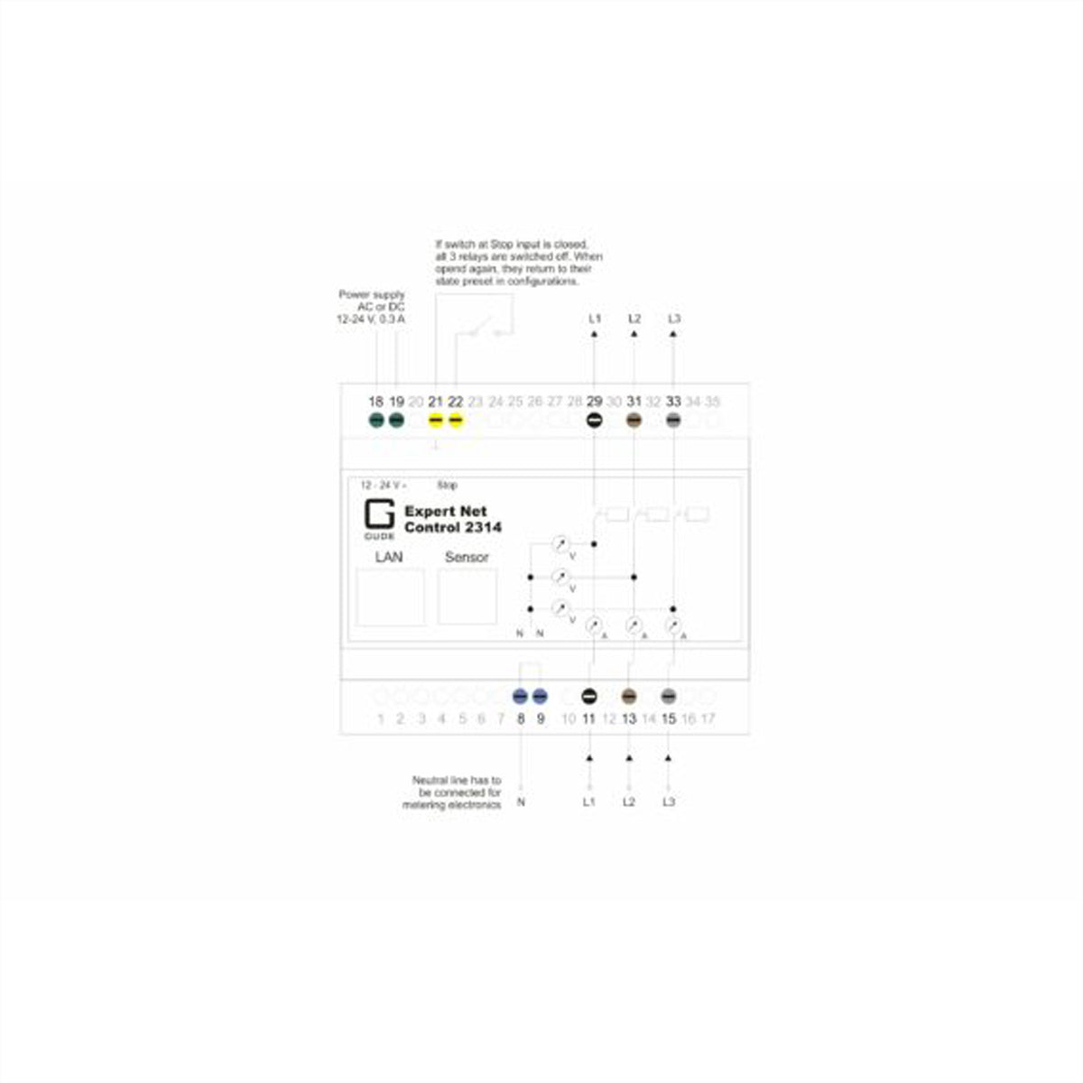 Gude DI/O-Modul (Ethernet) – 230 V, Relaisausgänge, HTTP/HTTPS, SNMP, Modbus TCP – Hutschiene – Schwarz – 2314