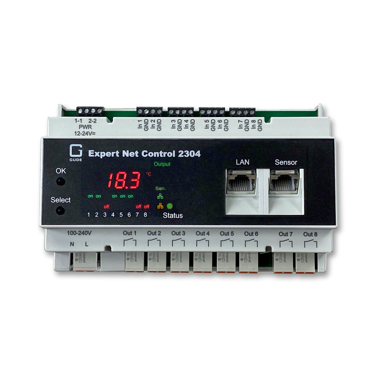 Gude DI/O-Modul (Ethernet) – 8× Relais-Ausgänge – Hutschiene – Mehrfarbig – 2304-1