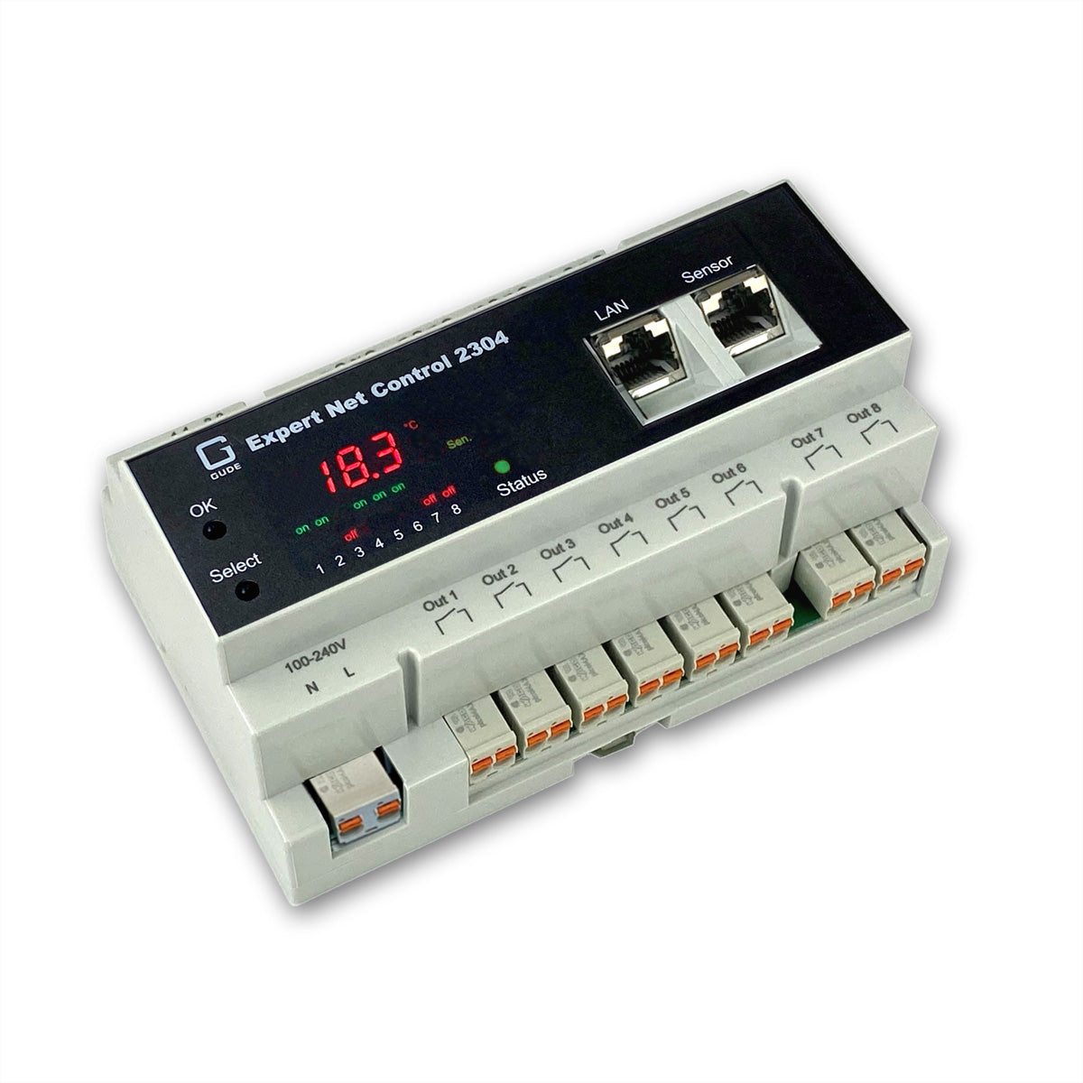 Gude DI/O-Modul (Ethernet) – 8× Relais-Ausgänge – Hutschiene – Mehrfarbig – 2304-1