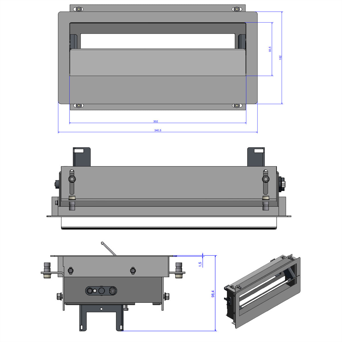 Bachmann TOP FRAME Tischsteckdosenleiste, inkl. Steckdosenleiste, Einbautiefe 96 mm – Grau