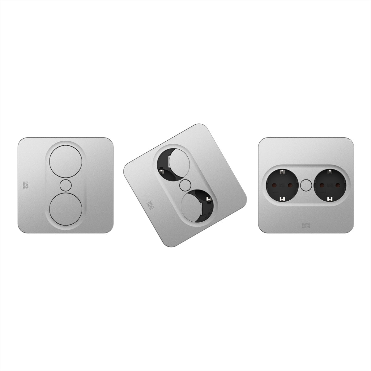 Bachmann Einbausteckdosenleiste, 2×Schuko (Typ F), IP20, Einbau, 115×115×42,5 mm – Edelstahl