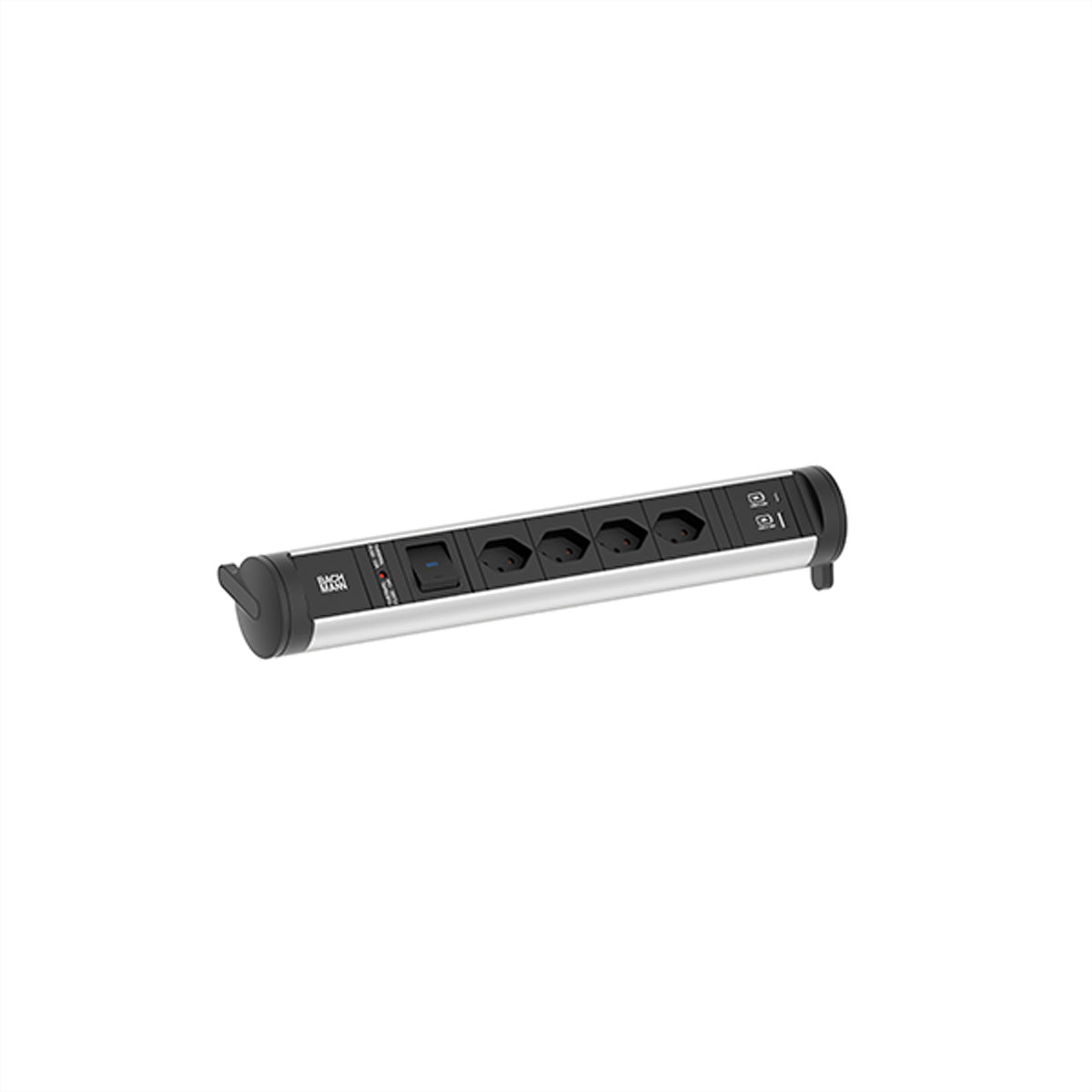 Bachmann CYCLE Base Steckdosenleiste, 4×T13, 2×USB 22 W, mit Schalter, 0,2 m, GST18 Eingang – Schwarz/Silber