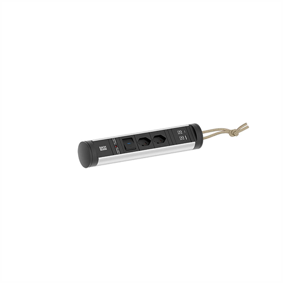 Bachmann CYCLE Loop Steckdosenleiste, 2×T13, 2×USB 22 W, mit Schalter, 2,5 m, Eingang T12 – Schwarz