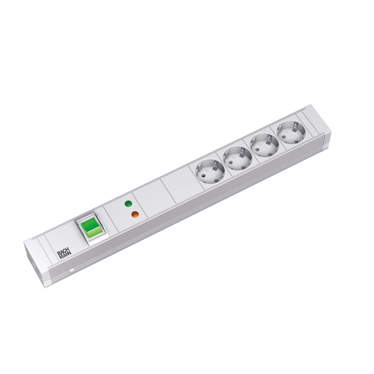 Bachmann 19" Steckdosenleiste – 1,5 HE, CEE 7/3×4 – Schalter, Gerätevollschutz – 2 m Kabel (Winkelstecker)