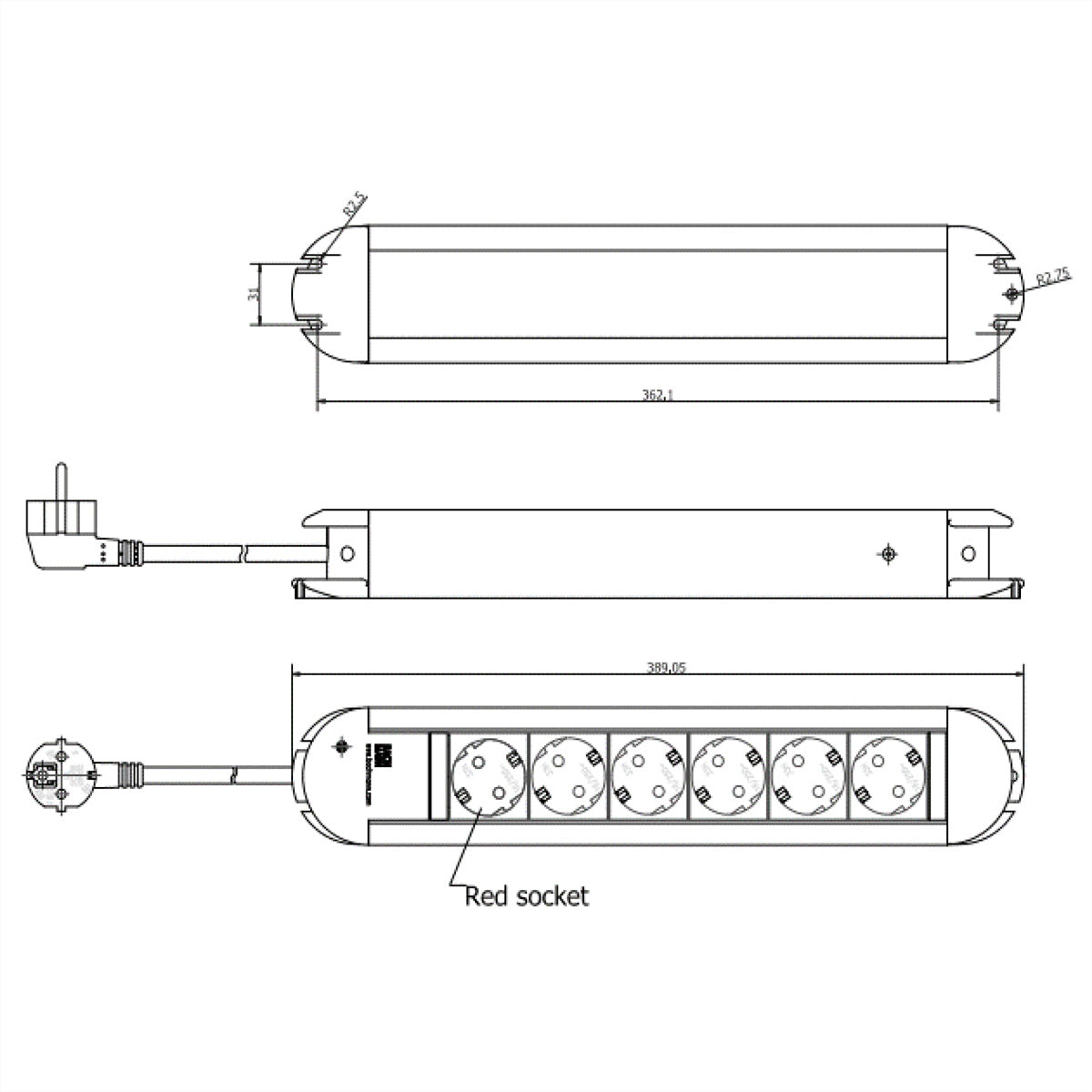 Bachmann Steckdosenleiste – 6×Schuko (Typ E/F), 2 m