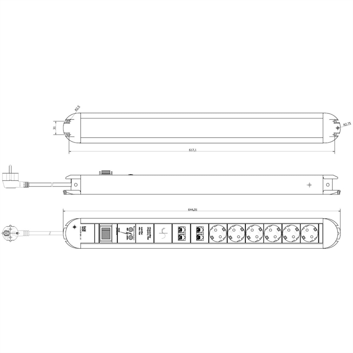 Bachmann PRIMO – Steckdosenleiste, 6× Schuko (Typ F), mit Schalter, mit Überspannungsschutz, 1,75 m, Stecker S