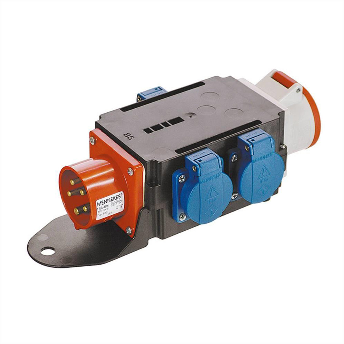 Bachmann Adapterkabel, CEE 16-5 zu (1×CEE-Dose + 3×CEE7/3), IP44 – Schwarz/Blau/Rot