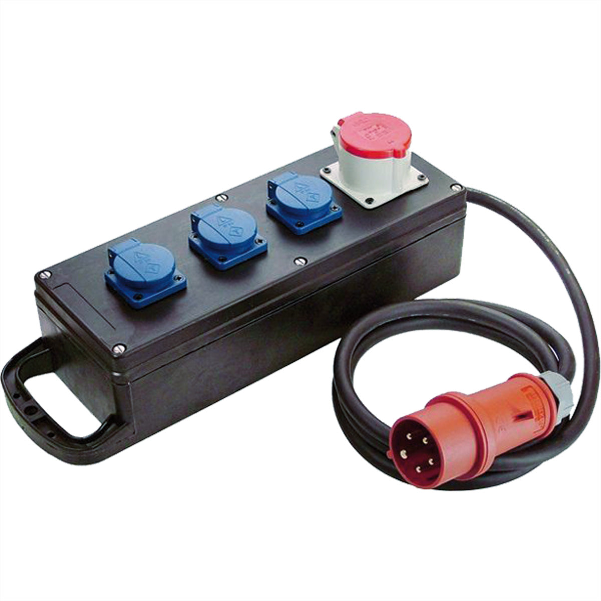 Bachmann Gartenstromverteiler (1×CEE 16‑5 + 3×Schuko), IP44, 2 m Kabel, Vollgummi, H07RN‑F 5G2,5 mm² – Schwarz