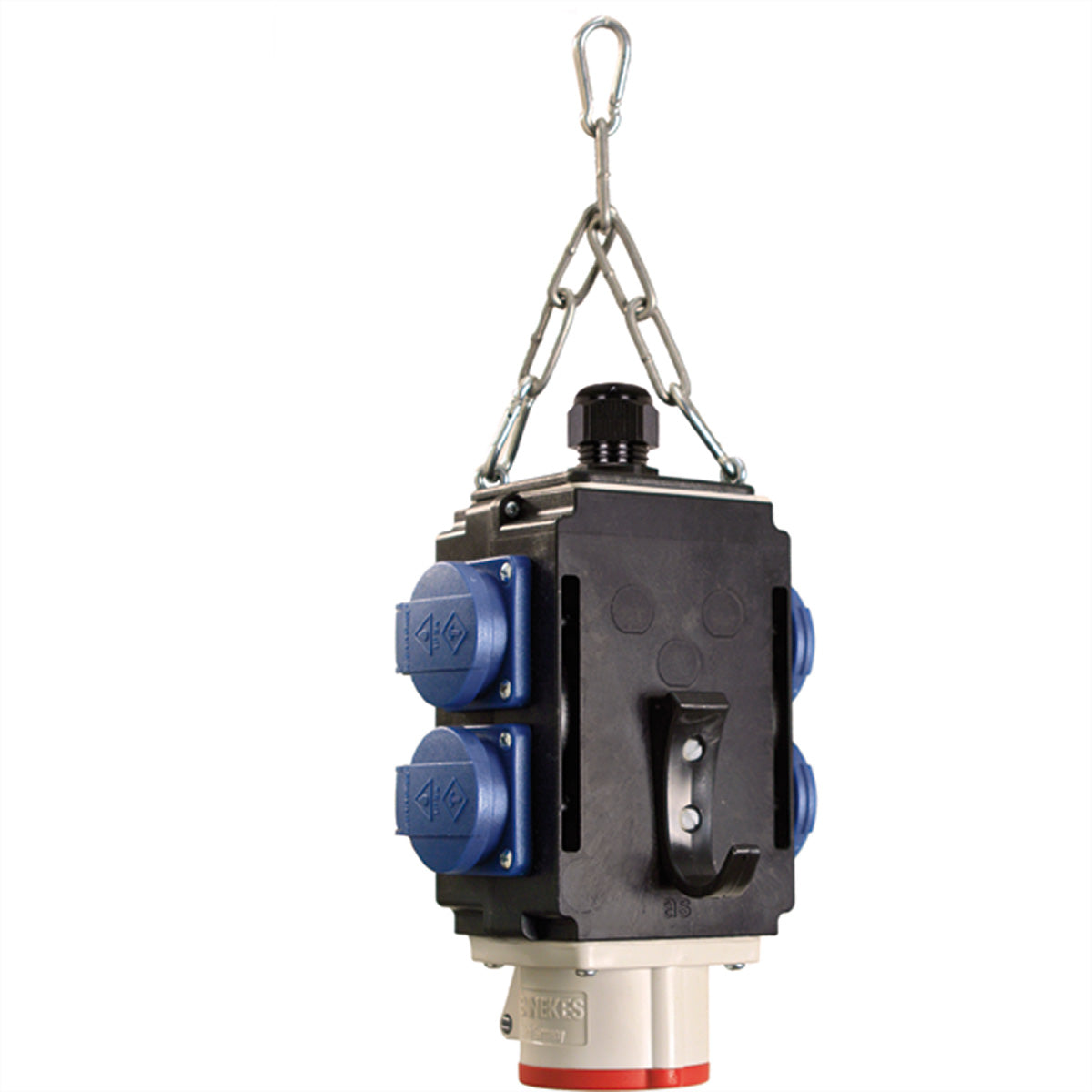 Bachmann Energiewürfel Steckdosenleiste, (4×T13 + 1×CEE 16‑5), IP44, 270×225×200 mm – schwarz