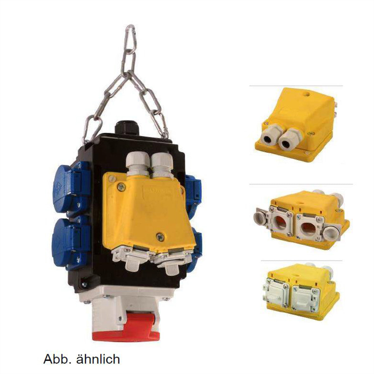 Bachmann Steckdosenwürfel – 4×Schuko + 1×CEE 16 A, 2×RJ45 Cat6 (IP67), Druckluft 1/2" Ein/2×Ausg., IP44