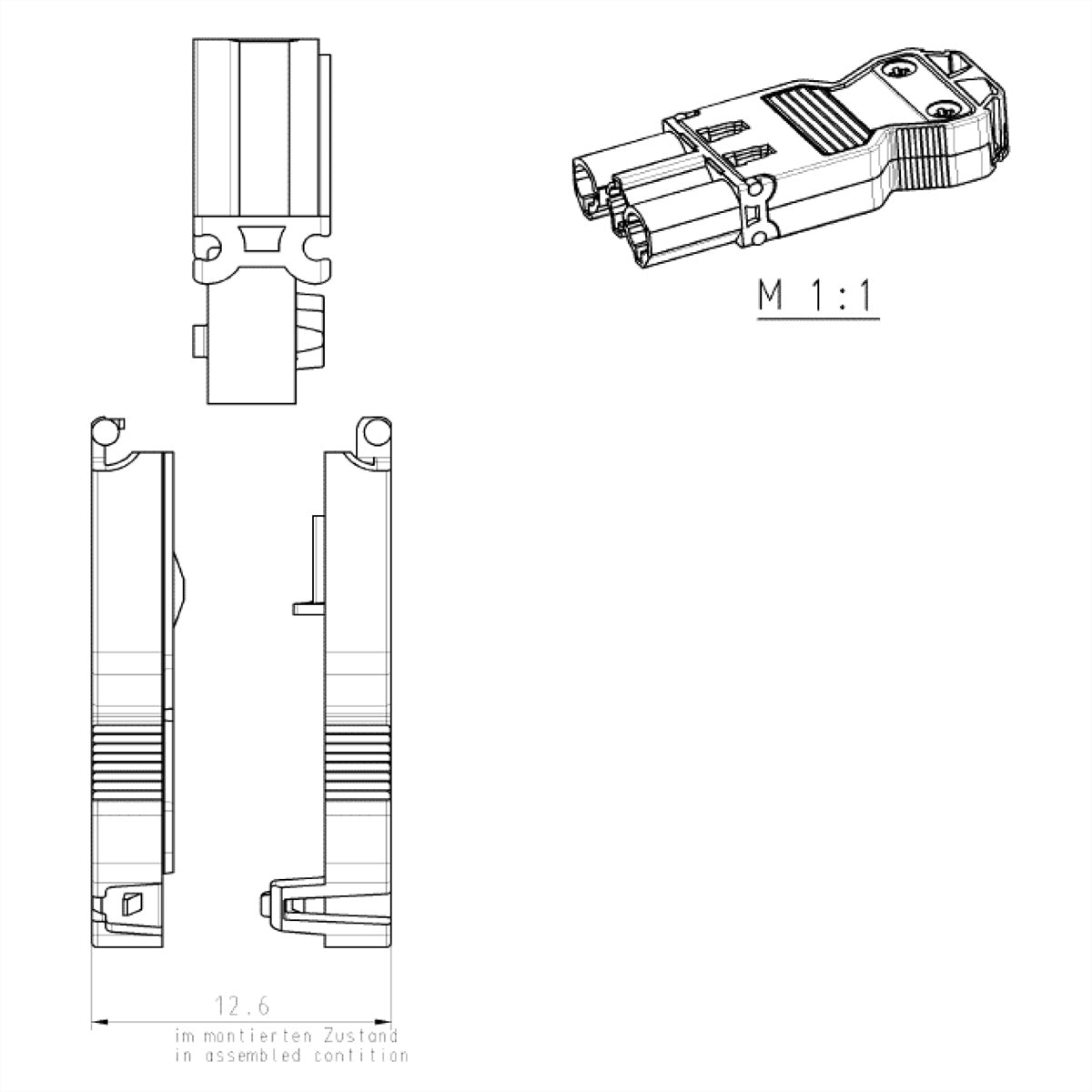 Bachmann GST18/3 Gerätestecker, 90×30×16 mm – weiss