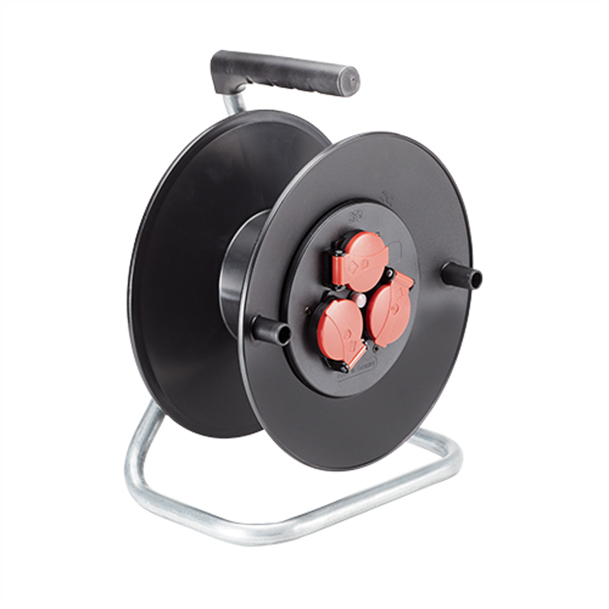 Bachmann Kabelrolle, 3×Steckdose, IP44, mit Deckel, Thermoschutzschalter, ohne Kabel – schwarz