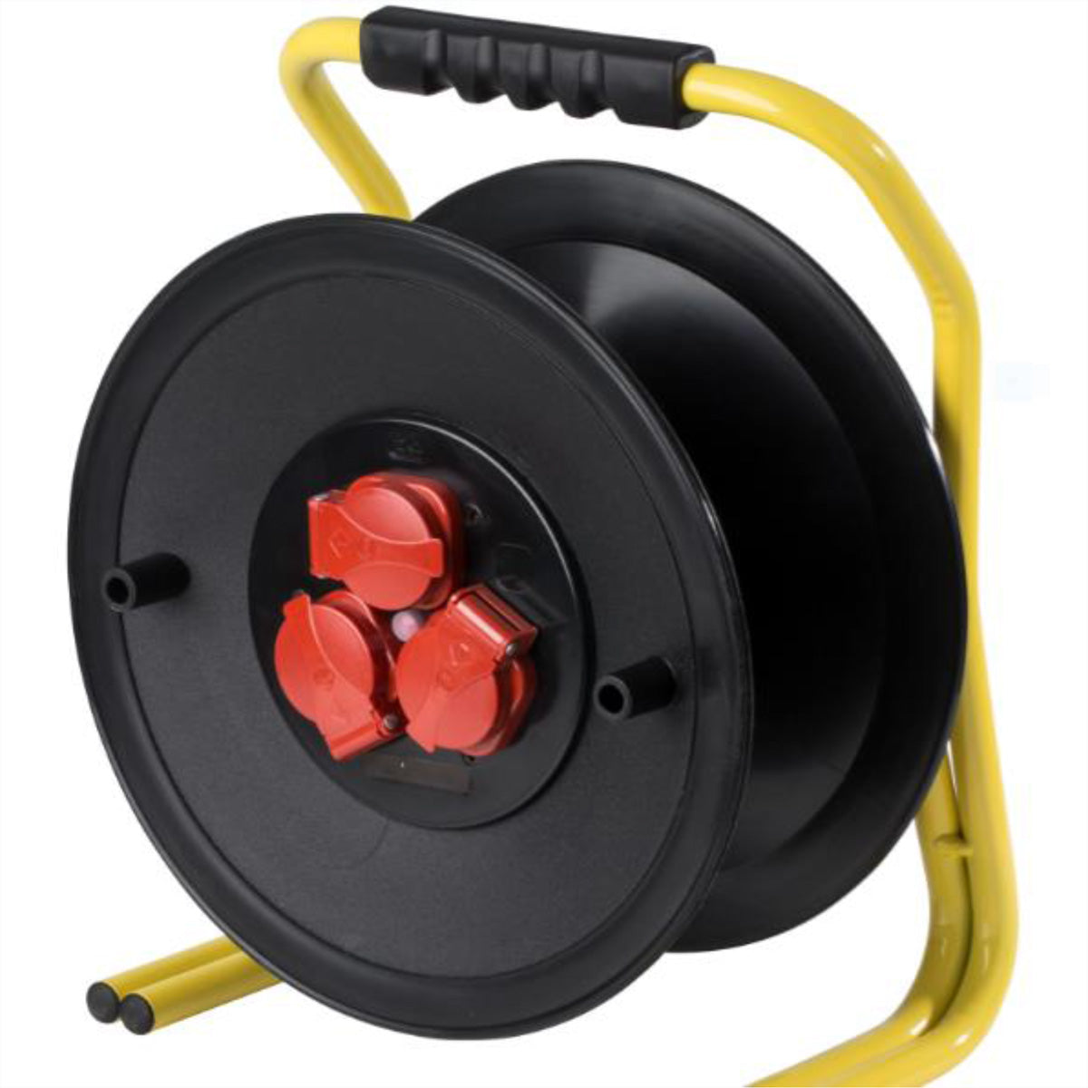 Bachmann Kabelrolle, 3×T13, IP20, ohne Kabel, Thermoschutz, Doppelrohrgestell – schwarz/gelb