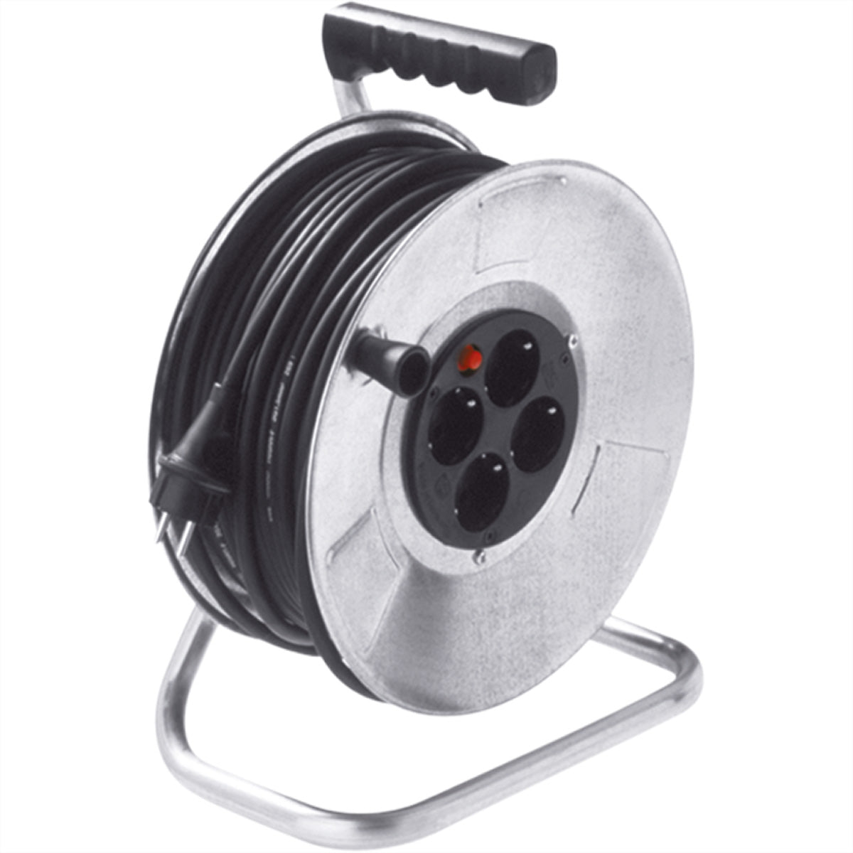Bachmann Kabelrolle – 4× Schuko (Typ E/F), 50 m, IP20, Schwarz/Silber