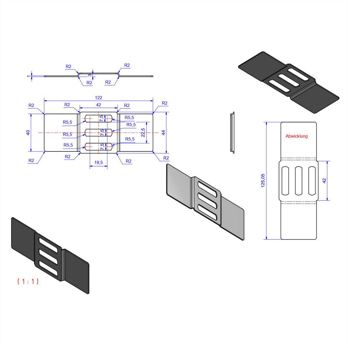 Bachmann Verbindungswinkel PDU, Metall, 1U, 122×40×4 mm – grau