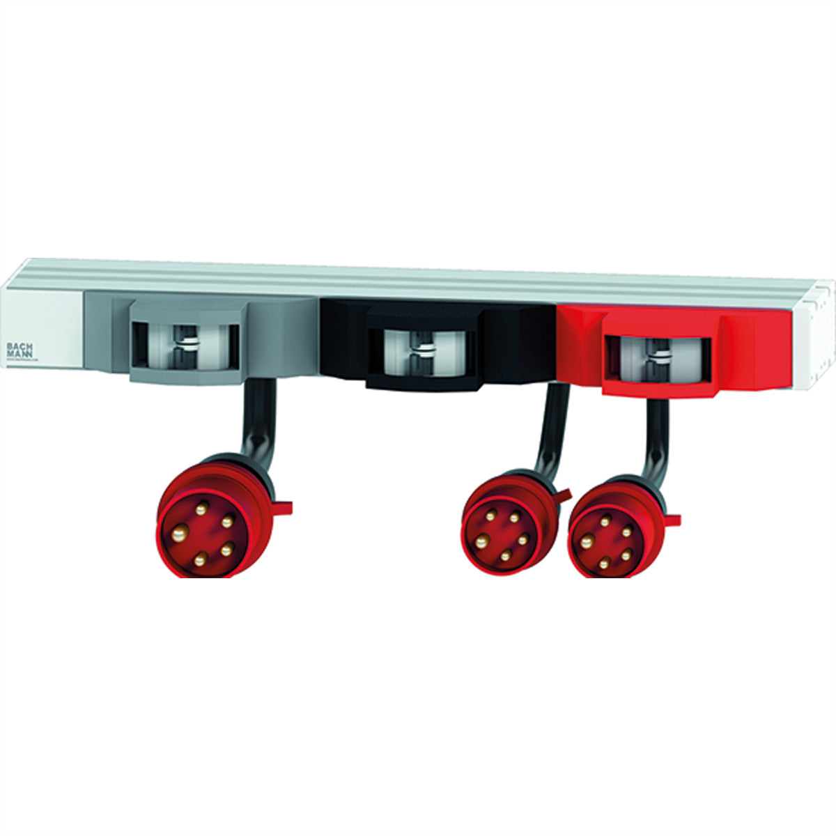 Bachmann 19" 1HE FuseBox – Rack-PDU Basic, 3-phasig, 2× CEE 16 A + 6× C16A, Eingang IEC 60309 32 A rot