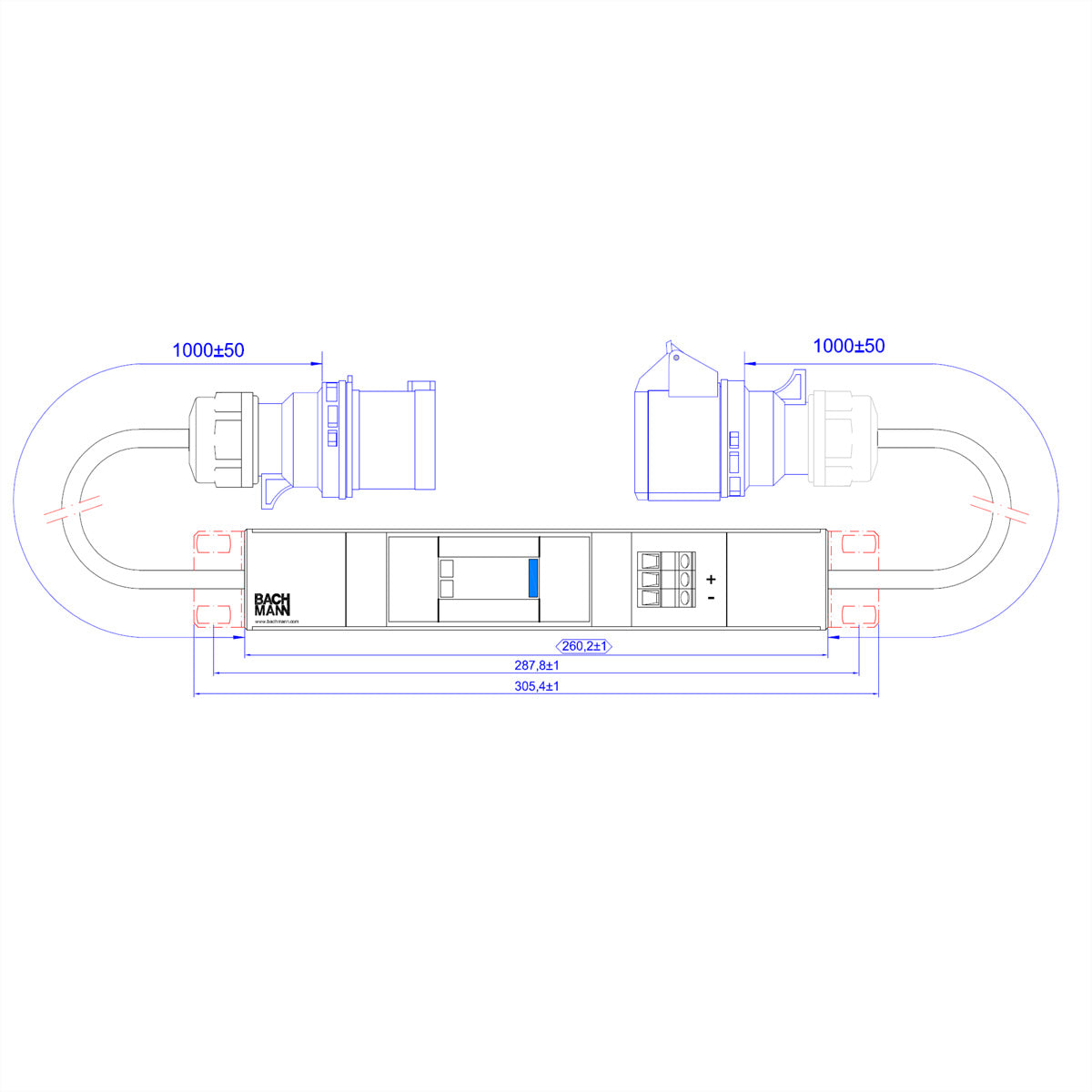 Bachmann Rack-PDU – Standard, SPD Typ 3 (austauschbar), 1-ph, 16 A, 1×CEE 16 A Kupplung, CEE 16 A Stecker, 1 m