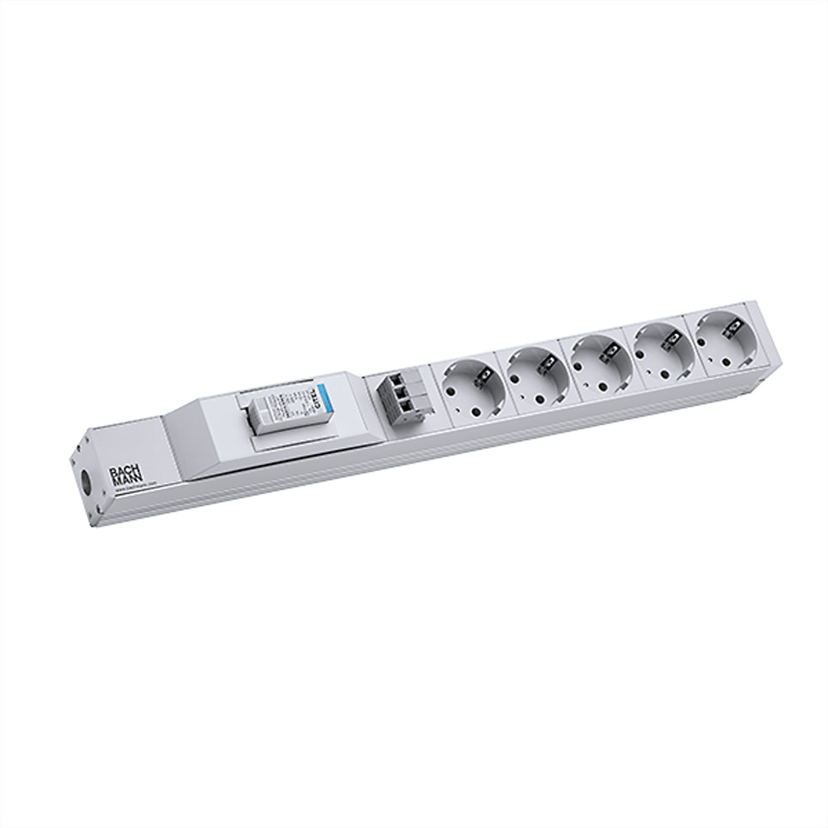 Bachmann 19" Steckdosenleiste, 5× Schuko (Typ F), mit Citel Überspannungsschutz, 2 m, CEE 7/7 Stecker abgewi