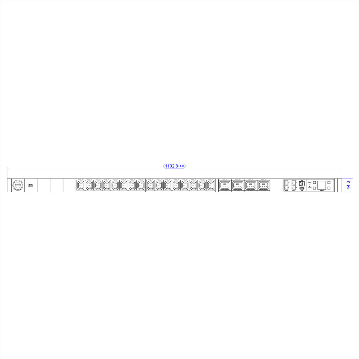 Bachmann Rack-PDU Metered, 1-phasig 3,7 kW, (16×C13 + 4×C19), Eingang CEE 16 A, 3 m – schwarz