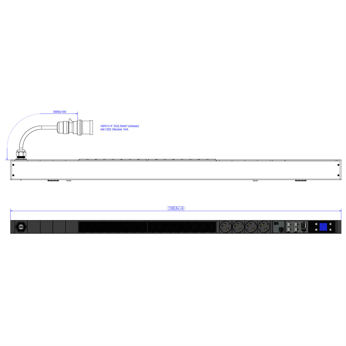 Bachmann BN3000 – Steckdosenleiste, 16× IEC C13 + 4× Schuko (Typ F), 3 m, CEE 16A, LAN, Messfunktion