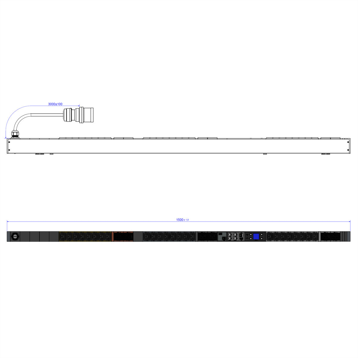 Bachmann Rack-PDU – 24× IEC C13, 6× IEC C19, CEE 16A (3P+N+PE) 400 V/16 A, 3 m, schwarz, mit Messfunktion