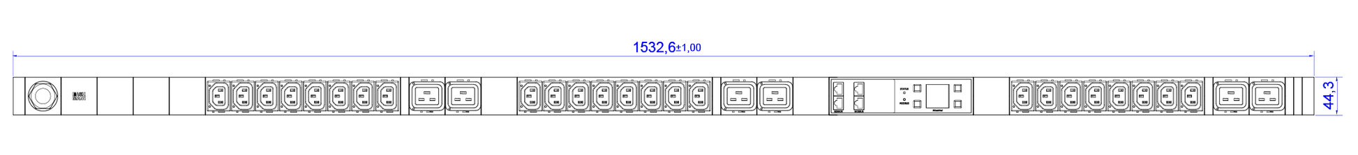 Bachmann BN3000 Slave Steckdosenleiste – C13×24, C19×6 – Pro-Phasen-Messung – CEE 16A (3-phasig), 3 m